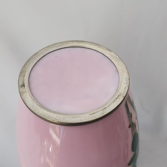 Vintage Pink Floral Cloissone Enamel Vase MCM Japan Coquette - Picture 10 of 12